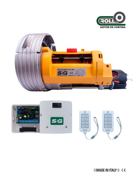 KIT OPERADOR DE CORTINA SEG 180KG CON FRENO, CENTRAL PLUS PARA OPERADOR  DE CORTINA Y 2 RADIO TRANSMISORES TX PLAY BLANCOS