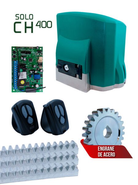 KIT SOLO CH 400 1/4HP 127V - CON CENTRAL GIII Y ENGRANE DE HIERRO 18 DIENTES Y  3 CREMALLERAS DE ACERO DE 1MT