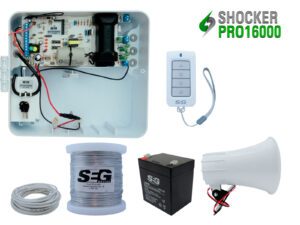 KIT ENERGIZADOR SHOCKER PRO CON LLAVE Y CONTRO INCLUYE SIRENA DE 20W,ROLLO DE ALUMINIO, 20MTS CABLE BUJIA Y BATERIA DE 12V