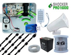 KIT ENERGIZADOR SHOCKER PRO CON WIFI, CON LLAVE Y CONTROL INCLUYE SIRENA DE 30W, 5 POSTES PARA CERCO SEG, 20 MTS BUJIA, ROLLO DE ALUMINIO