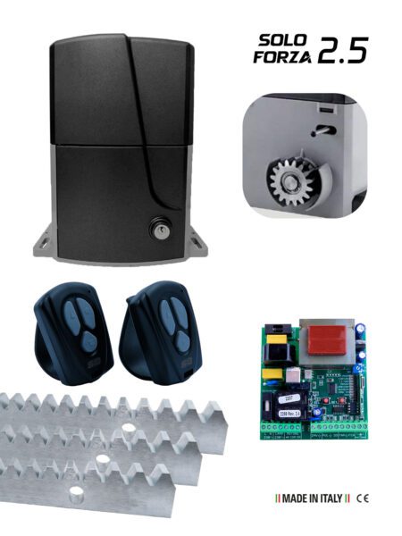 KIT MOTOR CORREDIZO SOLO FORZA2.5 FCM 220 VAC 60HZ C/QUADRO B601 220 VAC 60HZ INCLUYE 2 RADIO TRANSMISORES NEW  Y 3 CREM
