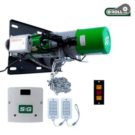 KIT OPERADOR CORTINA TUBULAR INDUSTRIAL SEG 350KG 127V RAPIDO,CENTRAL PLUS,2 TX PLAY,BOTONERA 3 PASOS,PLACA FIJACIÓN,CADENA DESTRABE