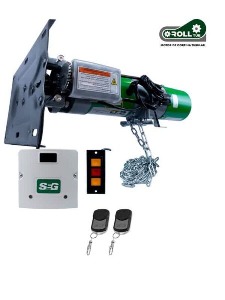 KIT OPERADOR CORTINA TUBULAR INDUSTRIAL SEG 600KG 127V, CENTRAL PLUS,2 AQUA,BOTONERA 3 PASOS,PLACA FIJACIÓN,CADENA DESTRABE